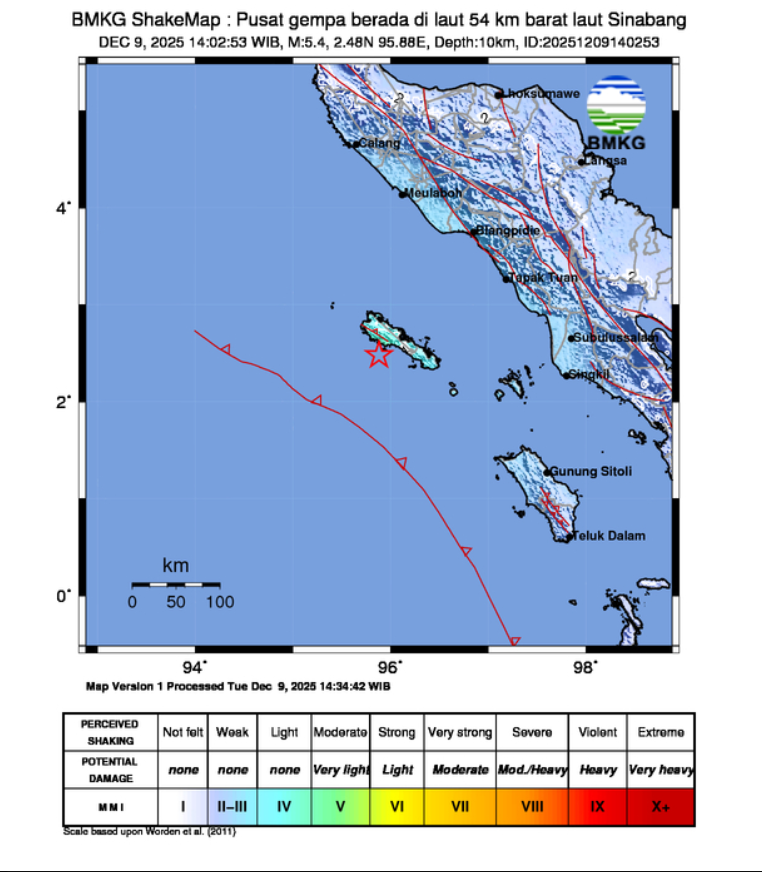 Aceh Diguncang Gempa 5,4 SR, Terasa hingga Aceh Selatan