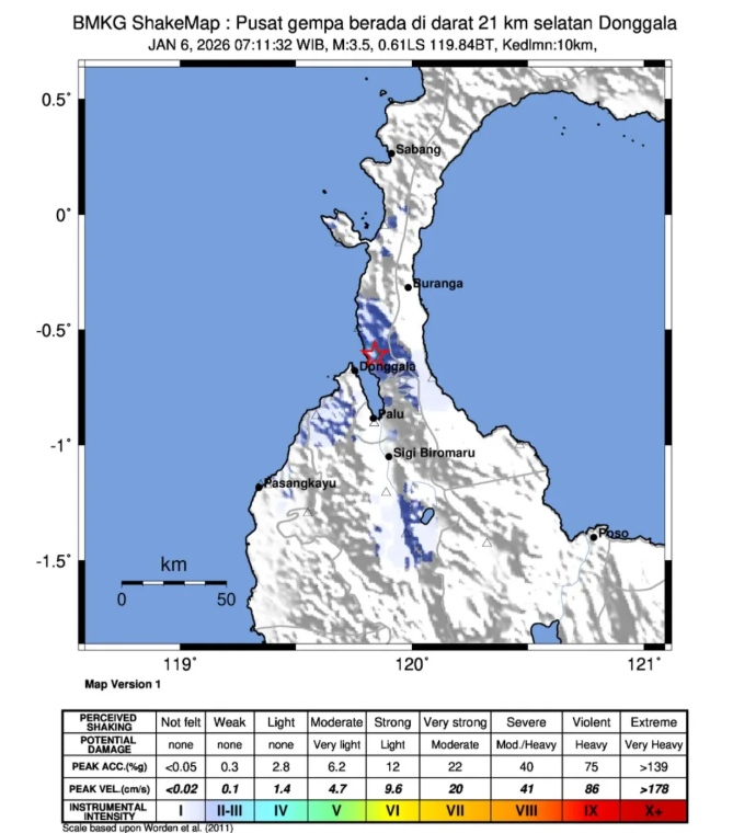 Gempa Magnitudo 3,5 Guncang Donggala, Getaran Terasa hingga Palu Utara