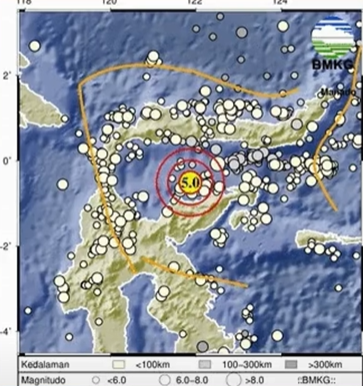 Gempa Magnitudo 5,0 Guncang Perairan Tojo Una-Una, Terasa di Ampana